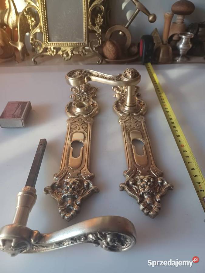 Komplet klamek dużych mosiężnych do drzwi sprzedam