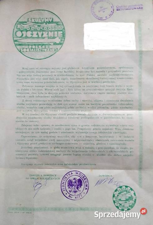PISMO JW 4177 do rodziny żołnierza O Rewal