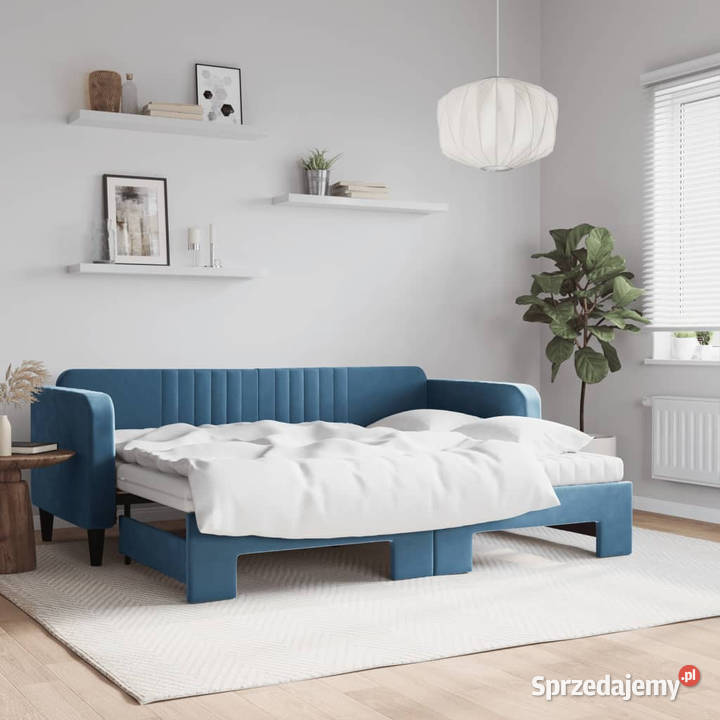 Sofa rozsuwana z materacami niebieska aksamit Łóżka