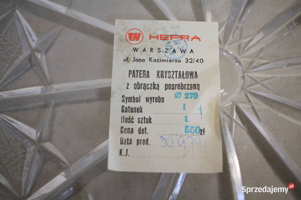 Kryształowa patera Hefra NOWA 1979 Wyposażenie wnętrz śląskie Pszczyna