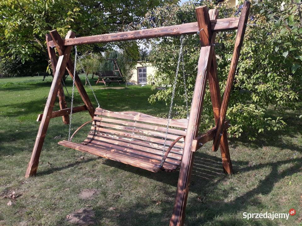 Huśtawka ogrodowa duża porządnie wykonana drewno Olsztyn