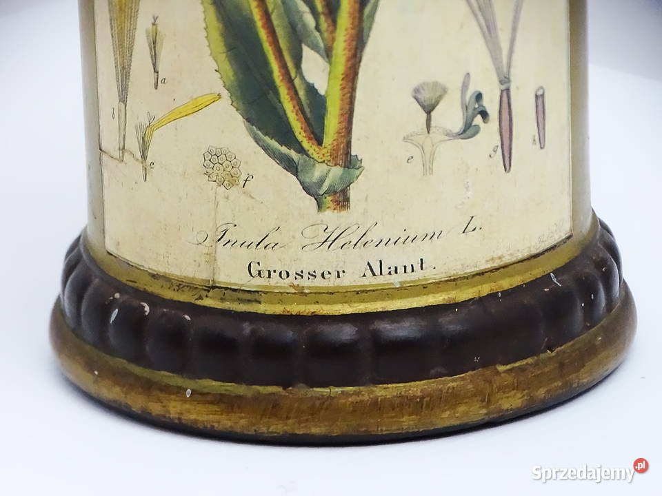 Zabytkowy pojemnik aptekarski z ilustracją Biłgoraj