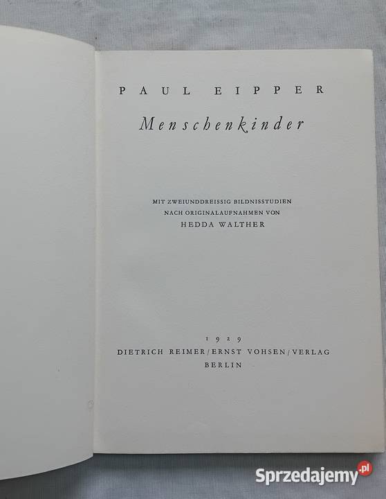 Paul Eipper MenschenKinder D ReimerE Vohsen Antykwariat wielkopolskie Koźminek
