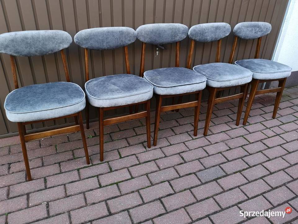 Krzesła PRL Hałas Stare Komplet 5 Sztuk Meble Swarzędz