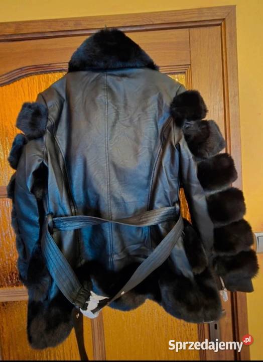 Nowa kurtka L futerko i sztuczna skóra czarny Kraków sprzedam