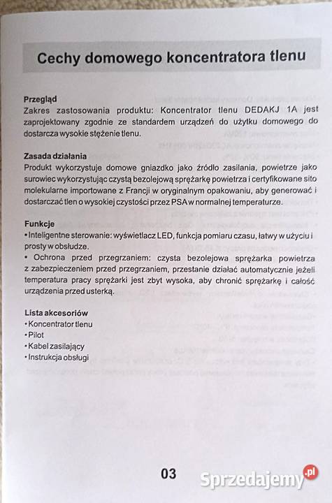 Koncentrator tlenu DEDAKJ DA1A
