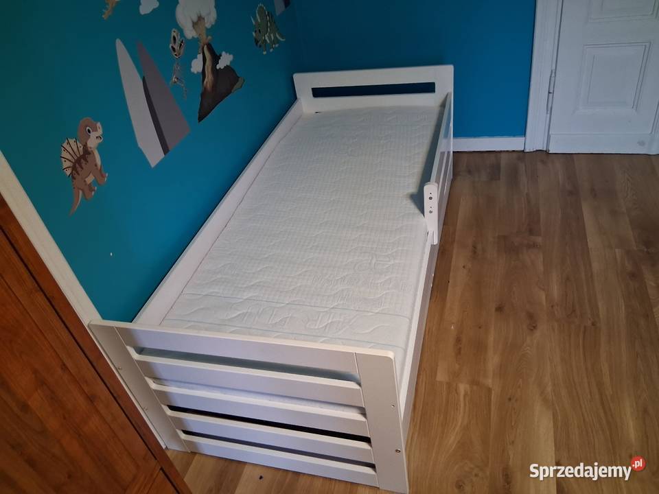 Biały tapczanik z szufladą i materacem 160x80 Świdnica