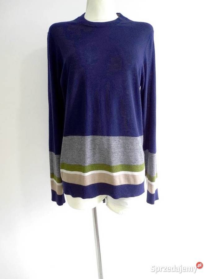 Sweter Wełniany Granatowy Crew Neck Pulower Łomża