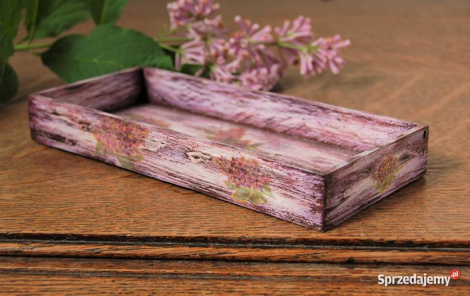 Rustykalna podstawka tacka kwiaty bzy decoupage Lublin