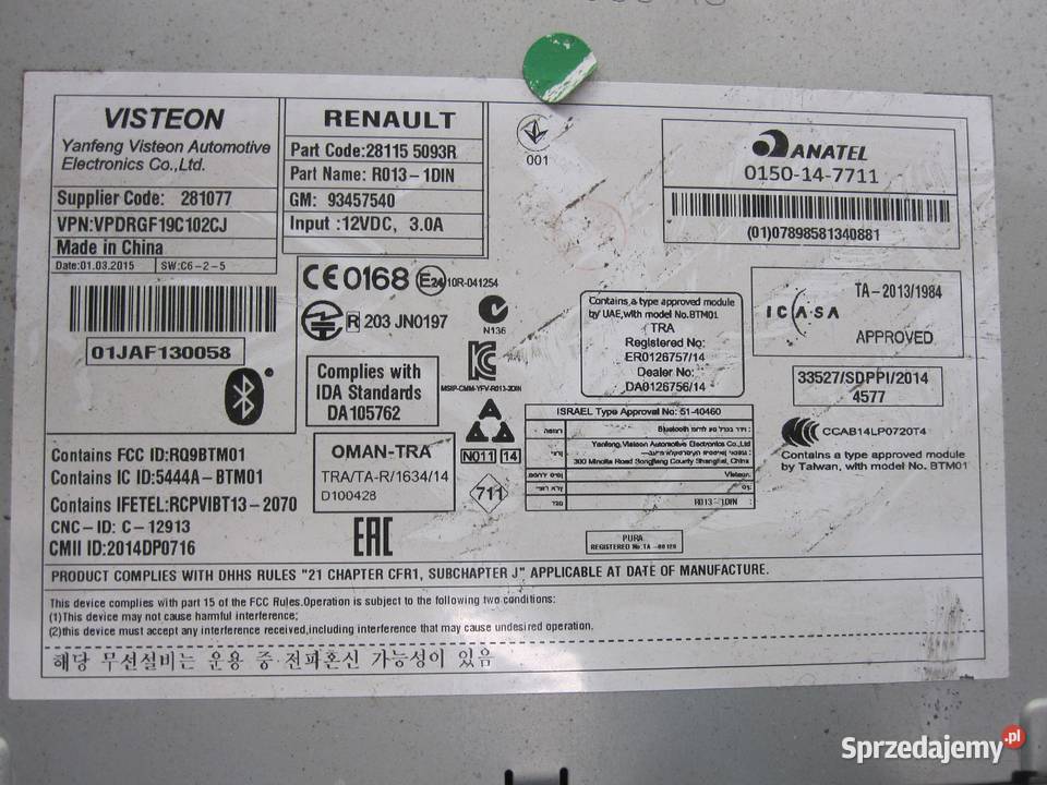 RENAULT TRAFIC III 15r radio CD 281155093R Kielce