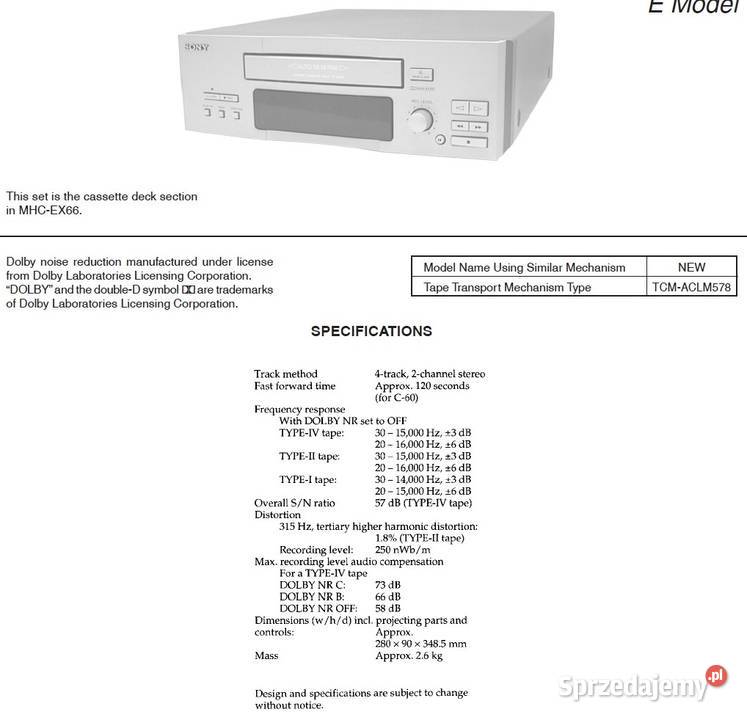 magnetofon kasetowy deck SONY TCEX66 SPRAWNY Kraków