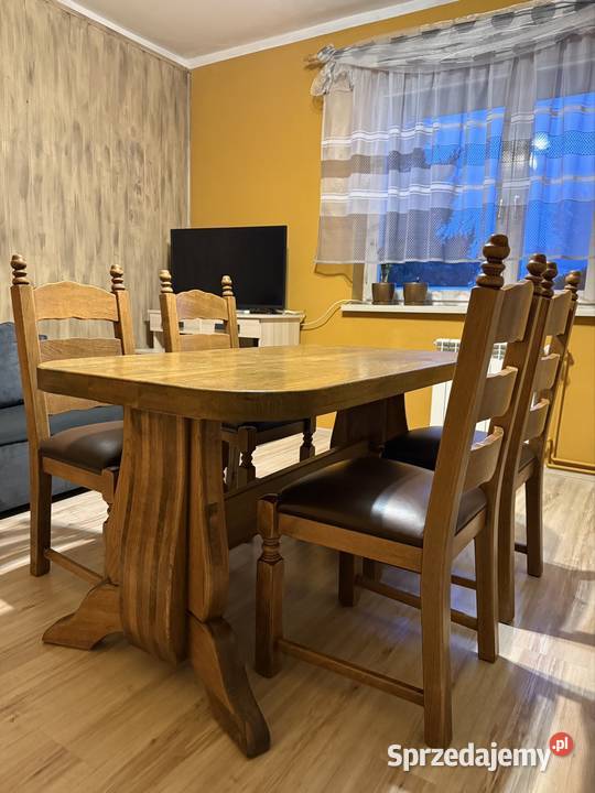 Masywny komplet dębowy stół 4 krzesła STAN