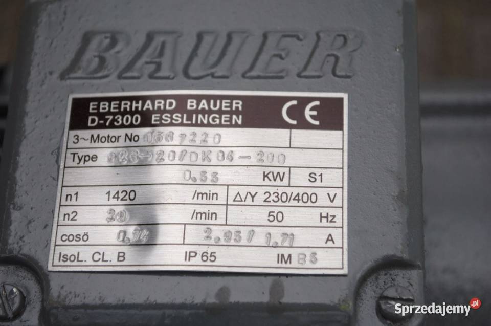 Motoreduktor kołnierzowy 055kw 29obr BAUER Kargowa sprzedam