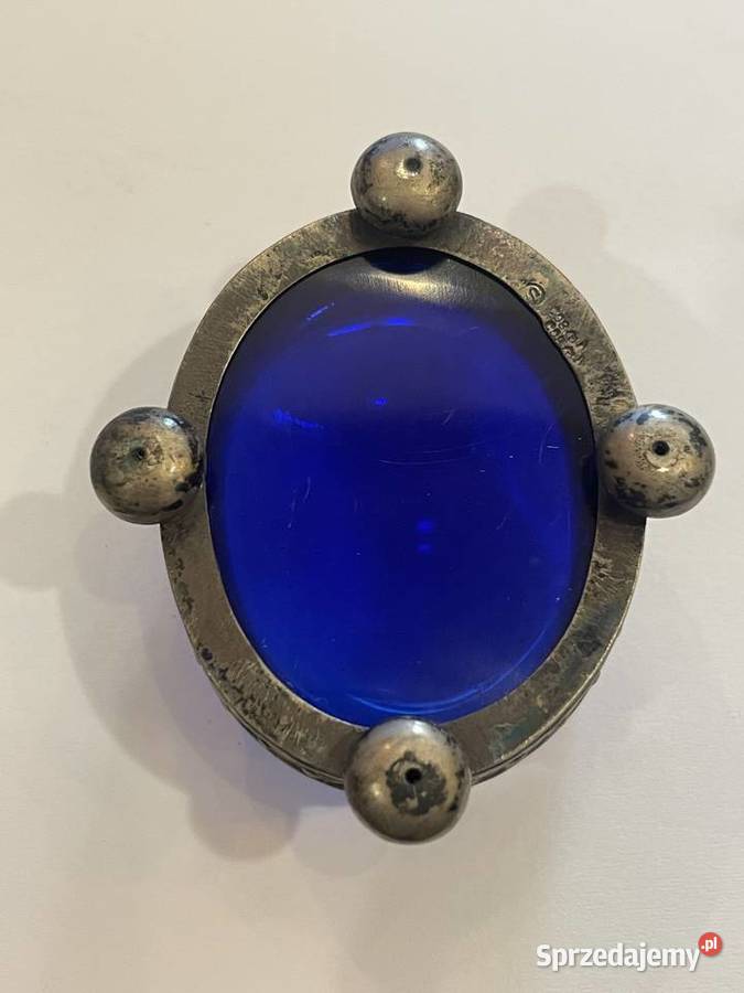 Solniczka z kobaltowego szkła w srebrze Kraków