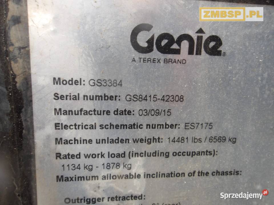 Podnośnik nożycowy zwyżka GENIE GS3384 RT 4x4 Rok produkcji 2015 wielkopolskie Pleszew