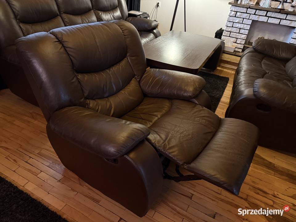 Duży skórzany komplet wypoczynkowy 321 Komplety wypoczynkowe śląskie Zawiercie sprzedam