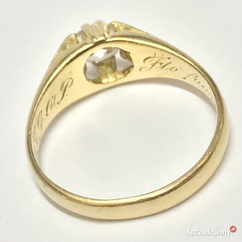 Złoty PIERŚCIONEK 750 18K z DIAMENTEM w starym złoto Warszawa sprzedam