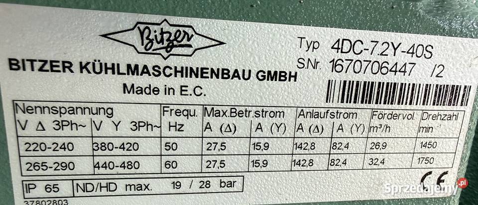 Zestaw sprężarkowy TANDEM Bitzer 2x4DC72Y40S Paczków sprzedam