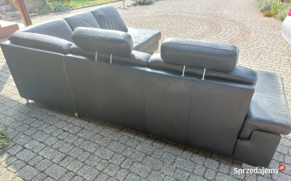 Komfortowa kanapa narożna czarna skóra naturalna małopolskie Kęty sprzedam