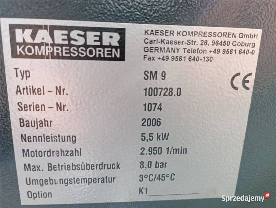 Sprężarka KAESER SM9 55KW S012710 opolskie Wilków sprzedam