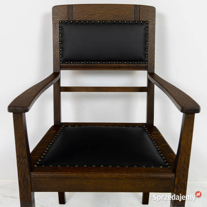 Fotel do biurka dębowy secesja antyk stary skóra wielkopolskie