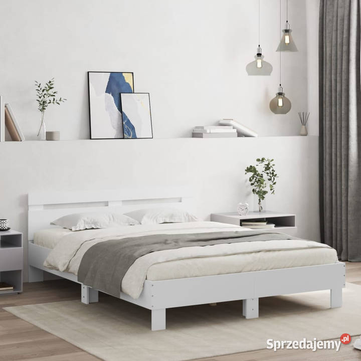 Rama łóżka z wezgłowiem i LED biała 140x200 mazowieckie sprzedam