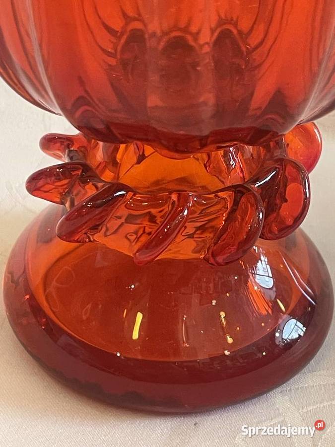 Wazon czerwony Szkło artystyczne PRL Krakowski Kraków