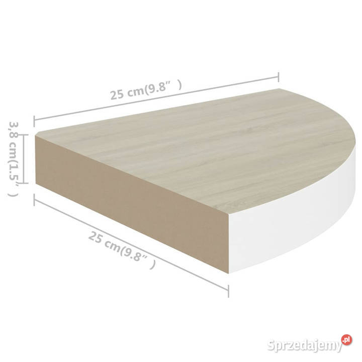 Narożna półka ścienna dąb i biel 25x25x38 MDF sprzedam