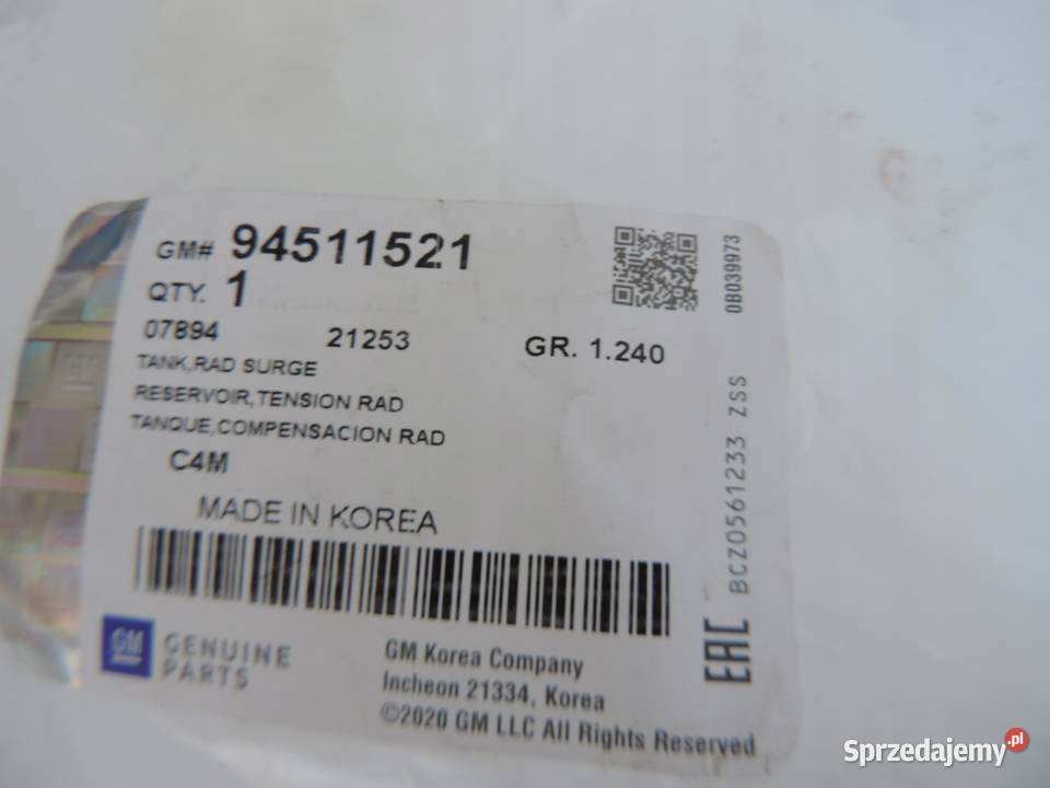 ZBIORNIK WYRÓWNAWCZY OPEL KARL NOWY 94511521 osobowe