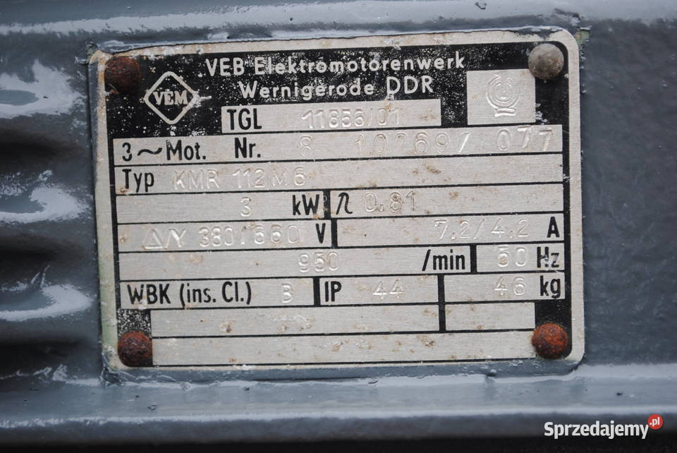 Silnik elektryczny 3kw 950obrmin Firmy Vem lubuskie Kargowa