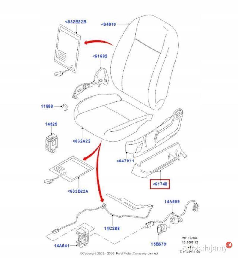 OSŁONA FOTELA PRAWY PRZÓD FORD FOCUS 0308 zASO