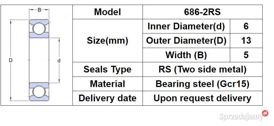 Łożyska kulkowe 686zz 6mm 13mm 5mm NOWE kujawsko-pomorskie Bydgoszcz