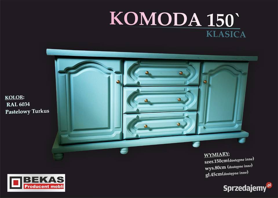 Śliczna Komoda 150 KLASICA Turkusowy Pastelowy Nysa