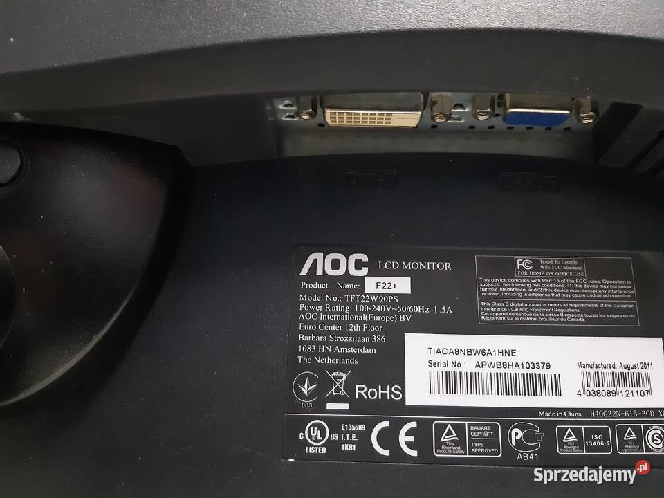 Monitor komputerowy AOC F22 TFT22W90 Monitory i projektory lubelskie Lublin