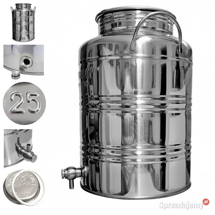Beczka bańka nierdzewna inox z kranem 25L bimber
