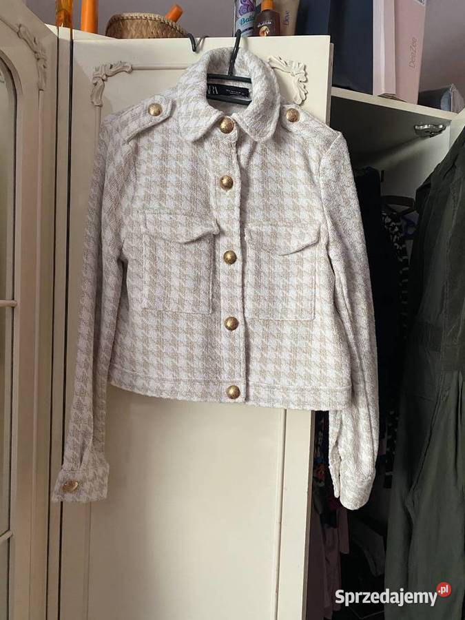 Kurtka Zara w pepitkę ozdobne guziki z brązowy/beżowy Kraków