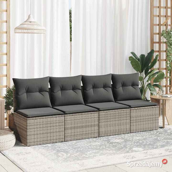 4cz sofa ogrodowa z poduszkami szary rattan PE i Zestawy mebli ogrodowych