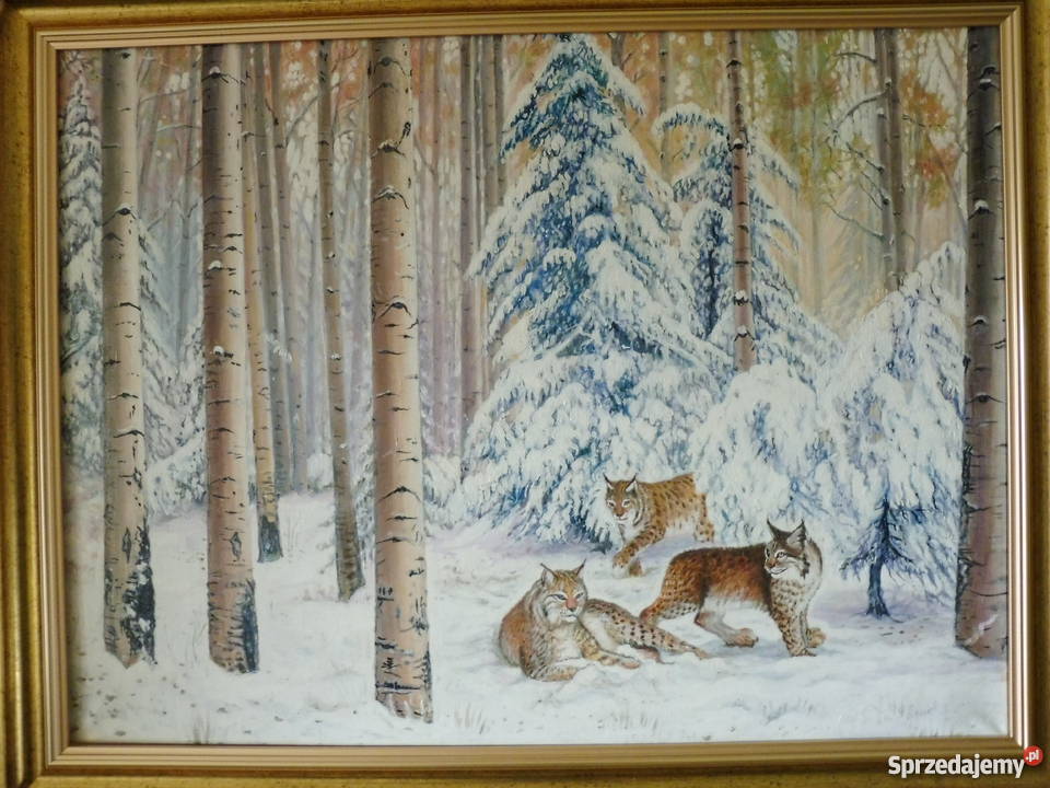 Rysie w lesieolej 80x60