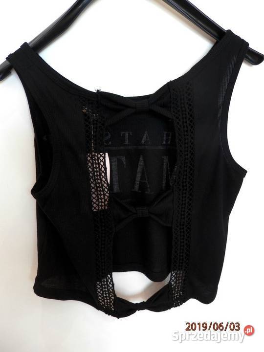 Bluzka Bershka Crop Top Krótki Czarny Z Napisem Łomża