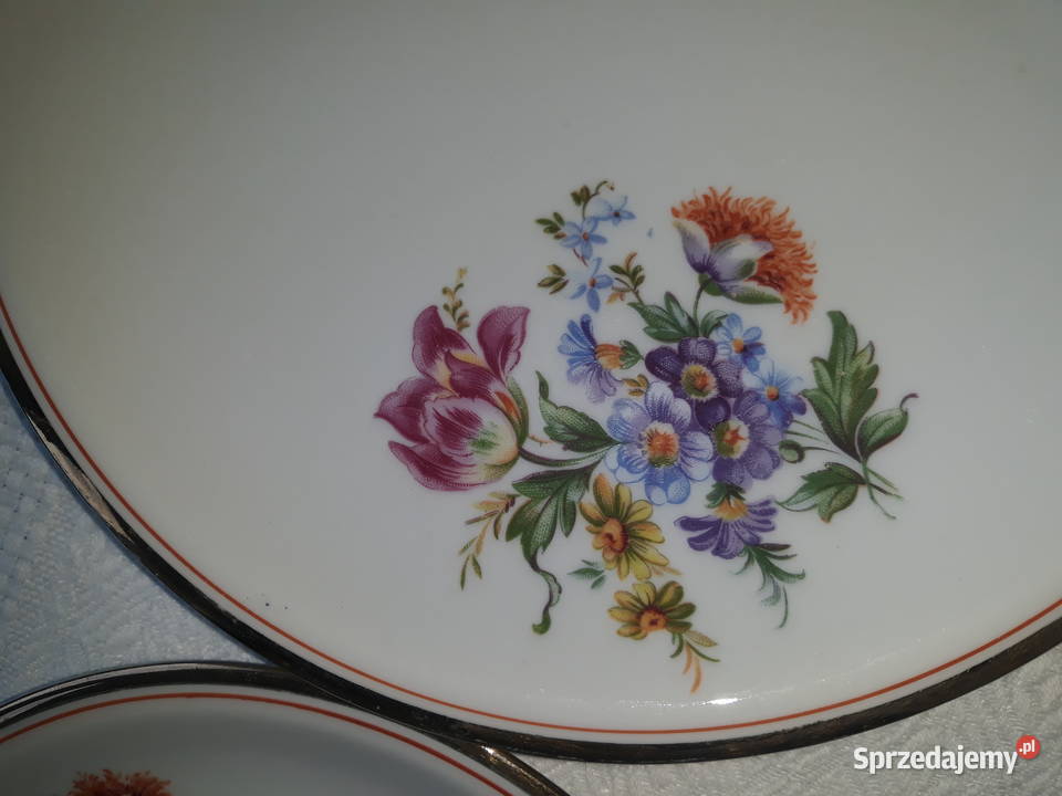 talerz talerze porcelana w kwiatki złocenia Gdańsk