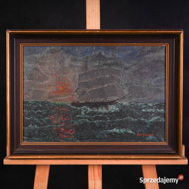 Artexpert Obraz Olejny Żaglowiec o Zachodzie Dobrzany