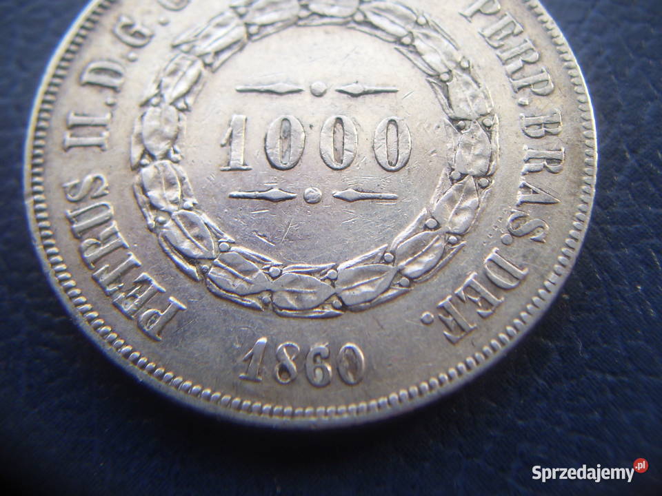 Stare monety 1000 realów 1860 Brazylia srebro Lesko