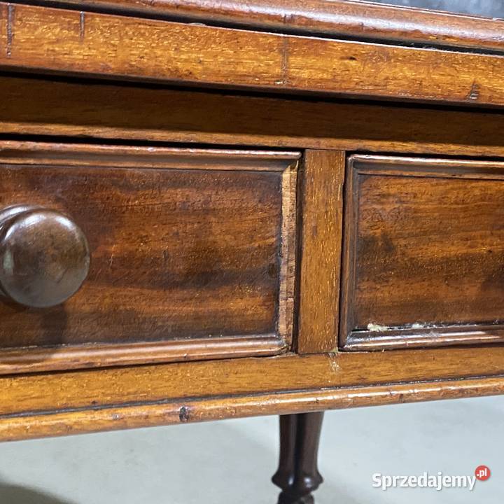 Antyczne biurko stół orzech skóra Anglia XIX w Budno