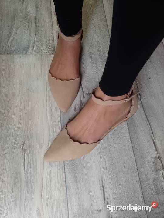 4243 Beżowe baleriny wieczorowe z zapięciem NOWE brązowy/beżowy małopolskie Kraków
