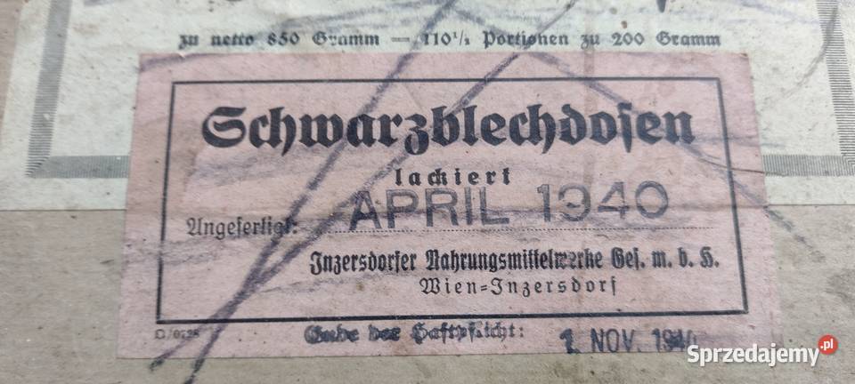 Etykieta leberwurft 1940 Wiedeń 25Jungersdorf