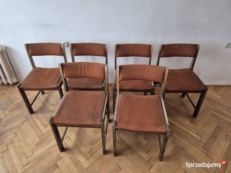 Krzesła tapicerowane PRL komplet 6 Vintage do Września