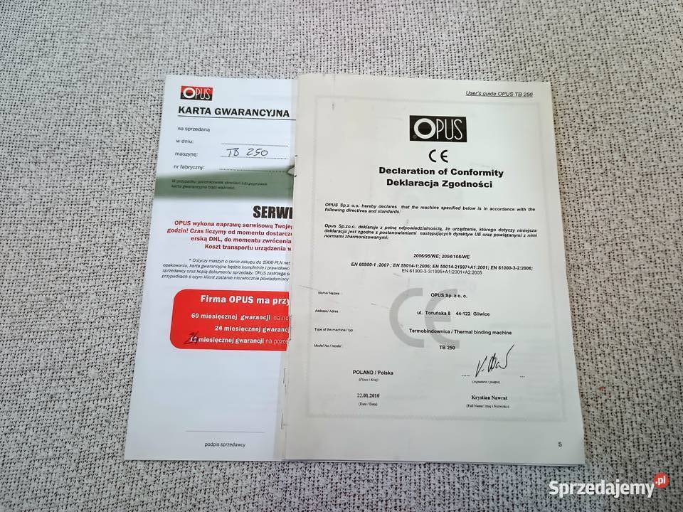 ermobindownica bindownica Opus TB250 w Biuro Częstochowa