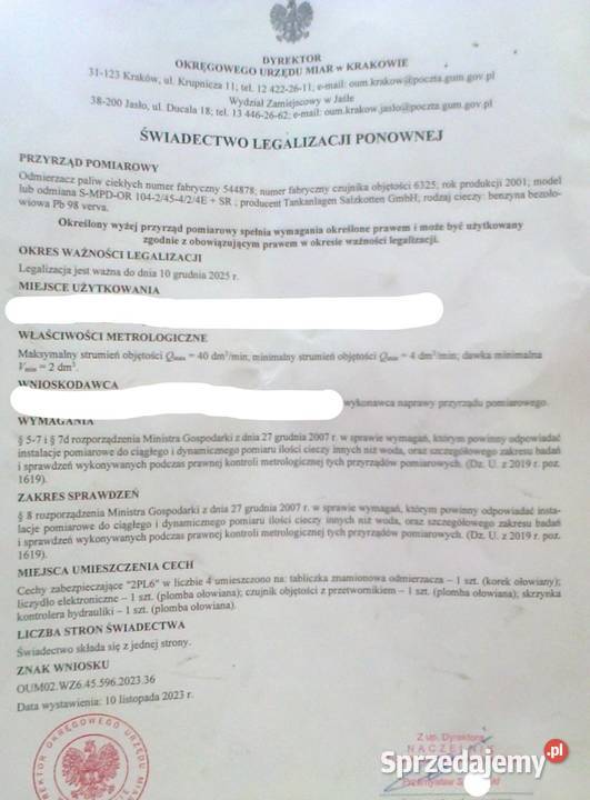 DYSTRYBUTOR PALIW z VRS SZYBKA POMPA TIR Baborów sprzedam