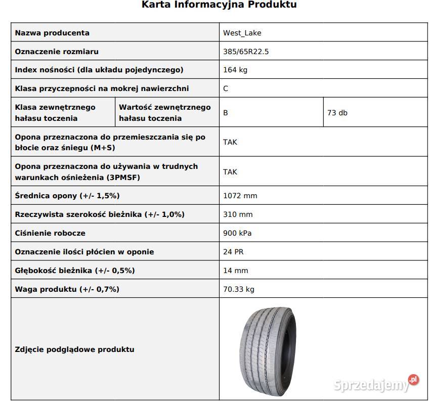West Lake WSA2 38565 R225 Nowa opona prowadząca Kolbuszowa