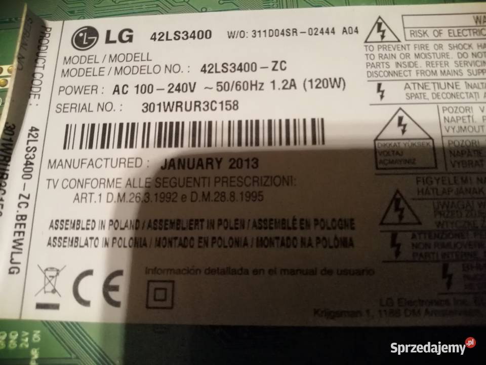 LG 42LS3400 Płyta Zasilacz T con Nakło nad Notecią
